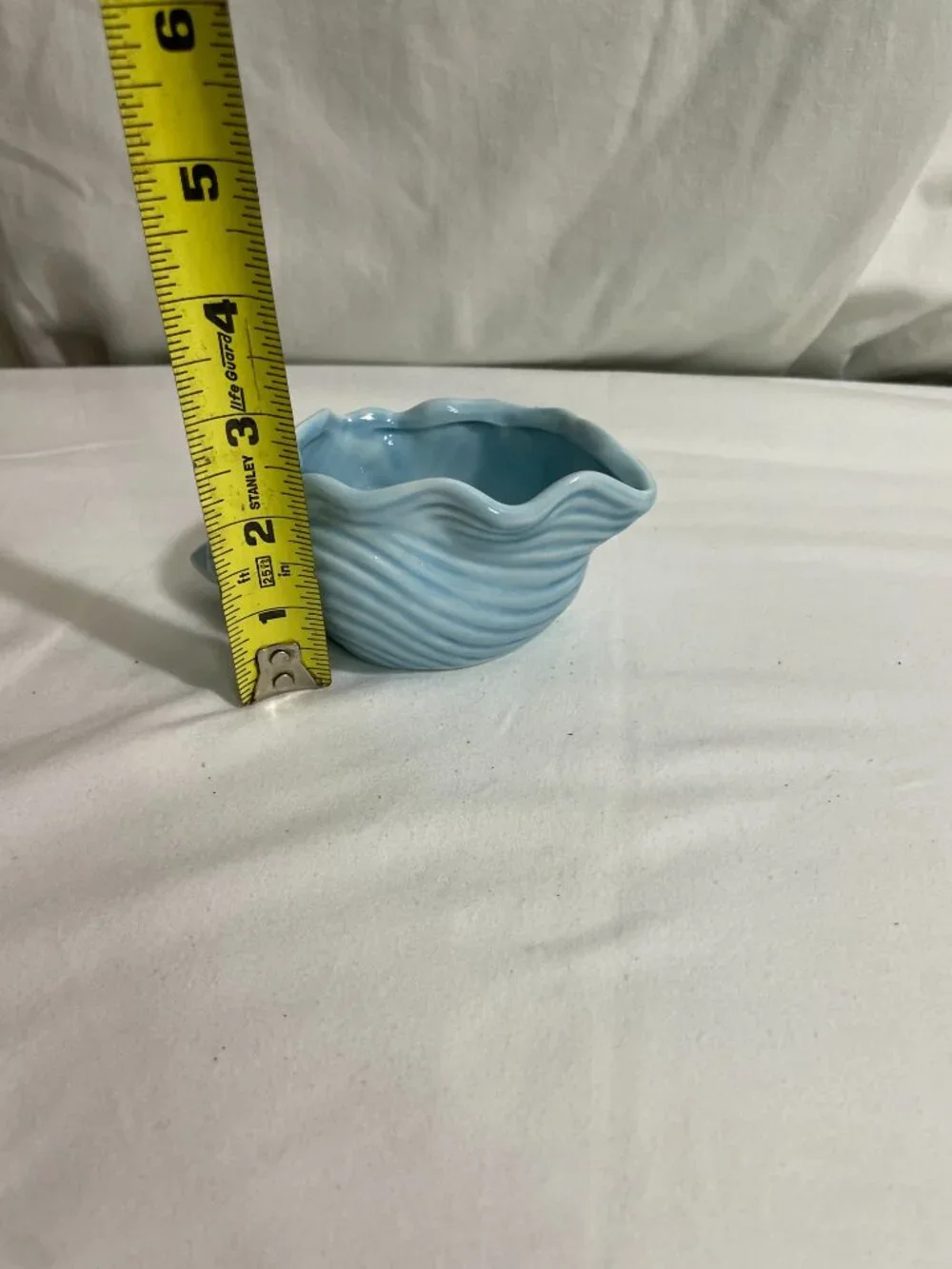 Vintage Light Blue Ceramic Seashell Planter Vase Coastal Beach Decor Shell Pot